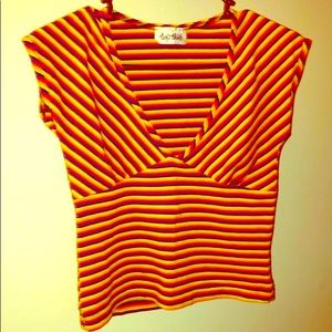 Rainbow Blue, Orange, Green, Yellow Colorful Stretchy Crop Top Small Medium